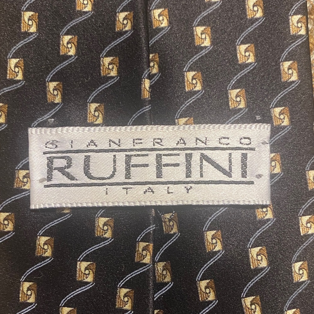 Ruffini Black Tie with Gold Pattern
